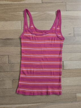 Arizona Jean Company Pink & Orange Striped Tank Top